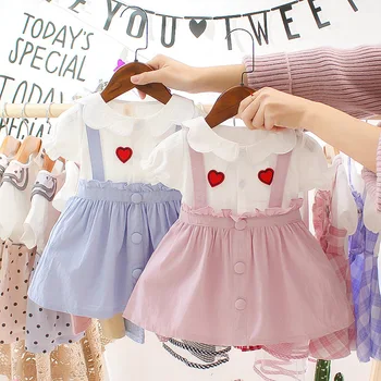 Dieťa dievča Princezná Šaty Pre Deti, Oblečenie 2019 Letné Baby Čipky Lištovanie Šaty Bežné Batoľa Novorodenca Falošné Dva kusy Šaty