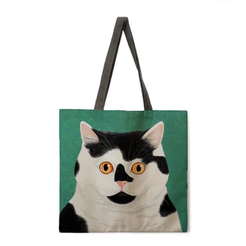 Opakovane nákupní taška milujem mačka tlače tote taška dámy ramenní taška bielizeň textílie vak outdoor plážová taška každodenné kabelka