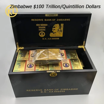 Doprava zadarmo 1200pcs/veľa Sto Biliónov/Quintillion Dolárov Zimbabwe Zlato, Bankovky v čiernej drevenej krabici asi 5-7days