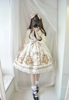 Palác Kawaii dievča gothic lolita op cos loli Sladké lolita šaty OP vintage čipky bowknot vysoký pás tlač viktoriánskej šaty