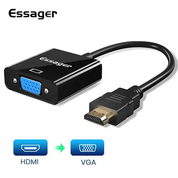 Essager HDMI VGA Kábel 1080P HDMI Samec na VGA Žena Prevodník Video Aux Audio Kábel Rozdeľovač Pre Notebook PS4 TV