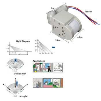 LED Snímača Pohybu 220V 110V 12V Automatické Infračervené PIR Detektor Pohybu Wall Mount Časovač Vonkajší 12 Volt Senzor, Light Switch