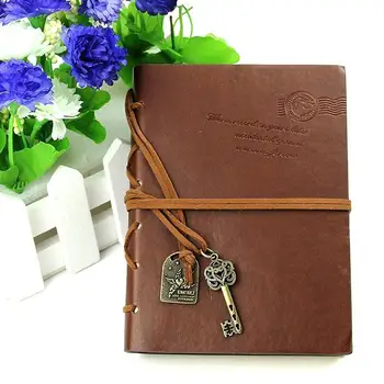 Klasický Retro Vintage Štýle PU Kryt String Key Viazaný Prázdne Notebook poznámkový blok Cestovný Denník Denník Sketchbook Červená Káva