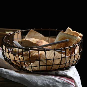 Vintage Štýl, Kovové Kovaného Železa Úložný Kôš Nordic Štýl Ovocie Na Pečenie Chleba Snack Košík
