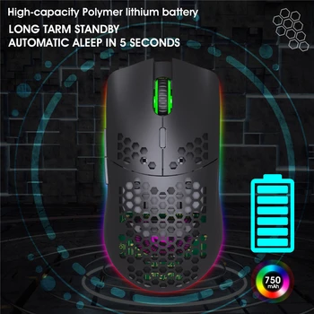 2.4 GHz Wireless Gaming Mouse 7 Tlačidlo 3200 DPI Nastaviteľné RGB Podsvietenie Dobíjacia Myš Ľahký Honeycomb Shell Hráč Myší