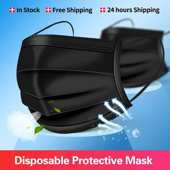 100ks Masku, Disposable Non wove 3 Vrstvy Vrstva Filter Maska na ústa, Tvár masku Priedušná Earloops Masky Čierna Tvár Masky Na Sklade