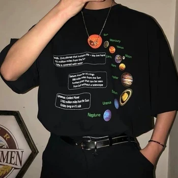 Solárny Systém T-Shirt Geek Tričko Kórejský Módne Nadrozmerné Tee Bokovky Grunge Štýl Tričko Pluto Tee Košele Jupiter Saturn O-Nec