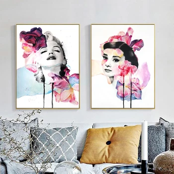 Marilyn Monroe Audrey Hepburn Kvet Plátno na Maľovanie Vytlačí Plagáty na Stenu Obrázky na Steny v Obývacej Izbe Umenie Domova Bez Rámu
