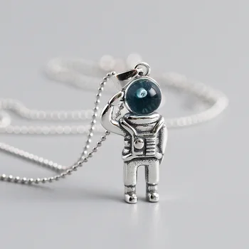 Muž náhrdelník strieborný odrazové priestor astronaut prívesok náhrdelník žien Perličiek reťazca náhrdelník skutočný čistý 925 sterling silver pre ženy