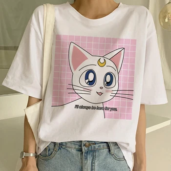 Sailor Moon Harajuku Ullzang T Shirt Ženy 90. rokov kórejský Štýl Zábavné Anime T-Shirt Cute Cat Tričko Estetické Cartoon Top Tee Žena