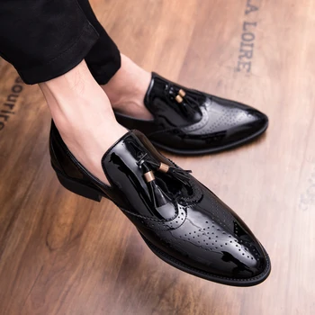 Kožené Mužov formálne topánky vonkajšie dizajnér luxusné elegantné módne oxford strapec pošmyknúť na mužov šaty svadobné party topánky veľká veľkosť 47