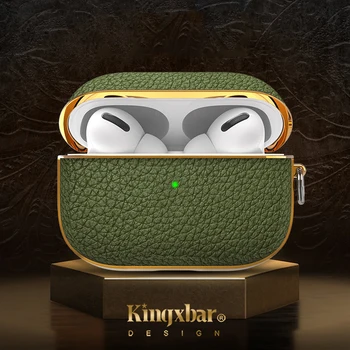 KINGXBAR Módne Originálne Kožené & PC pevné púzdro Pre Apple AirPods Pro Luxusné Pozlátené Kryt Pre Apple AirPods Prípade AirPods 2 3