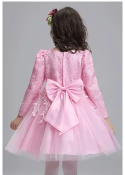 2020 Nové Jeseň Dlhé Rukávy Svadobný Kvet Party Girl Šaty Deti Baby Elegantné Narodeniny, Vianočné Oblečenie Detí Ružové Šaty