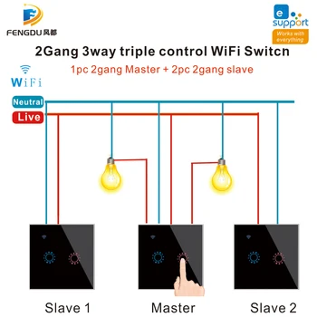 3ks EweLink APP EU/USA, WiFi, Smart 3 Way Switch 1 2 3 Gang Sklenená Stena Dotyk Prepínače Diaľkové Ovládanie Kompatibilné Alexa Domovská stránka Google