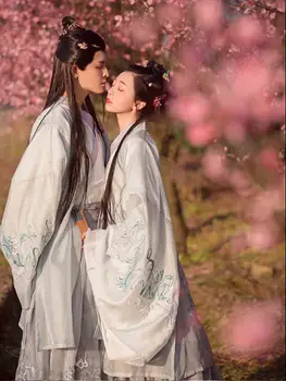 Luxusné Hanfu Mužov a Ženy Čínske Tradičné Výšivky Šedá Biela Hanfu Páry Cosplay Kostým Hanfu Pre Ženy&Mužov Plus Veľkosť XL
