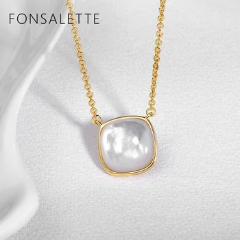 Trendy Námestie perleť Prívesok Náhrdelníky pre Ženy Sterling Silver White Prírodné Shell Náhrdelník Elegantných Šperkov