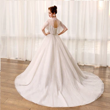 SL8182 princezná plesové šaty, svadobné šaty lístkového rukávy čipky vysoká krku svadobné šaty vestito da festa nozze di svadobné šaty dlhé