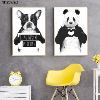 Nordic Tvorivé Panda Ako Srdce Šteňa Maľovanie Art Decor Detská Izba Gauč Stenu Decor Kvalitu Obrazu Plátno Plagát Domova