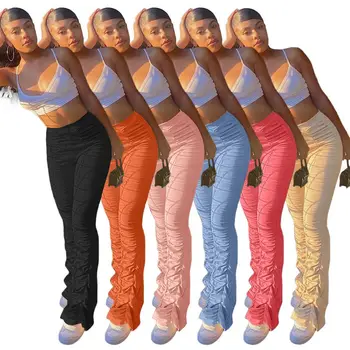 ZKYZWX Vysoký Pás Skladaný Legíny pre Ženy Obličkového Nohavice Joggers Elastické Bell Spodnej Tepláky Plus Veľkosť Úsek Salónik Nohavice