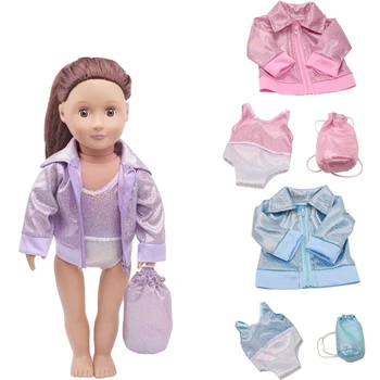 18-palcové Dievčatá bábiky šaty telocvični vyhovovali Tepláková súprava bunda + onesie + taška Americký novorodenca oblečenie, hračky pre deti fit 43 cm bábiky baby c282