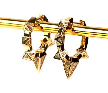 Nové nádherné geometrické drahokamu náušnice, DOPLNKY, módne skutočným zlatom kruhu hip-hop ucho šperky