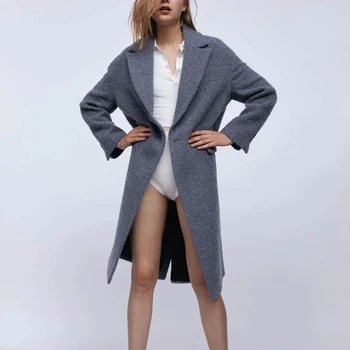 Heydress 2020 zimné ženy pevné, teplé vlnené kabát offie lady elegantný sivý kabát ženskej módy zase dole golier dlhá srsť