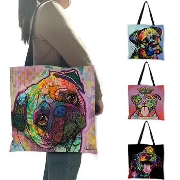 Nový Štýl Módne kabelky Farebné Maľby Zvierat Psy, Mačky Bielizeň Bežné Veľké Opakovane Ramenní taška pre Ženy