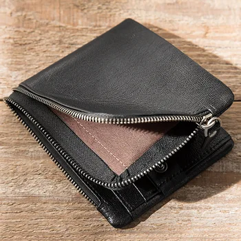 AETOO pánske krátke ultra-tenké peňaženky, kožené horizontálne na zips malé peňaženky, pánske ručné karty taška, kožené pánske peňaženky