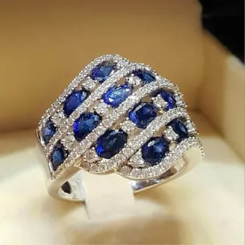 JoiasHome 925 sterling silver krúžok tvorivé vykladané sapphire conch tvar zásnubný diamantový prsteň žena veľkosť 6-10