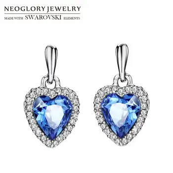 Neoglory Modré Crystal & White Drahokamu Visieť Náušnice Pre Ženy, Srdce Oceánu Kúzlo Náušnice Darček Na Výročie Svadby