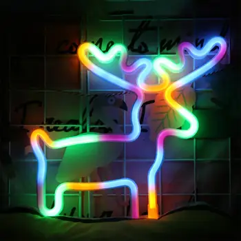 Vianočné Elk Neónový nápis Svetlo USB Farebné Led Nástenné Svietidlo Svadobné Party Domáce Dekorácie Nočné Svetlo 2021 Nový Rok Kid Darček
