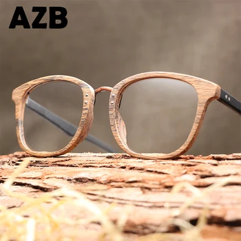 AZB Ručne vyrábané Drevené Okuliare, rám s Clear šošovky Mužov optické Okuliare rámy Ženy póry Dreva Obyčajný Okuliare na Čítanie