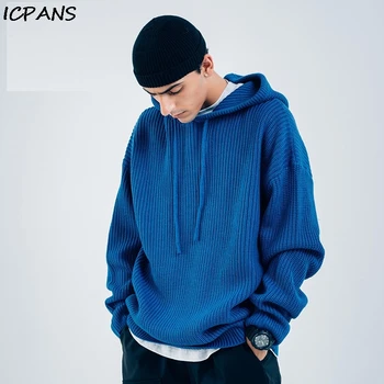 ICPANS Hip Hop Streetwear Sveter Pánske Pulóvre s Kapucňou Voľné Nadrozmerné Hiphop Bavlna Kintting 2019 Nové Módne Svetre