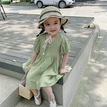Letné Retro Roztomilý O-Krku Lístkového Rukáv Šaty Pre Dievčatá kórejský štýl Deti Singel svojim Bežné Princezná Šaty