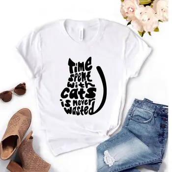Čas Strávený s Mačky je nikdy zbytočný Tlač Ženy tričko Bavlna Bežné Vtipné tričko Dar Pani Yong Dievča Top Tee 6 Farieb-1119