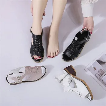 Peep Toe Námestie päty sandále ženy 2019 letné topánky, ženy, študenti Wild Retro Zip Gumy jediným Otvorené prst Gingham ženy sandále