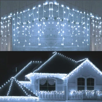 8m-48m Vianočné Girlandy LED Záves Cencúľ String Svetlo 220V Časti 0.4-0.6 m Mall Odkvapov Záhrada Fáze Vonkajšie Dekoratívne Osvetlenie