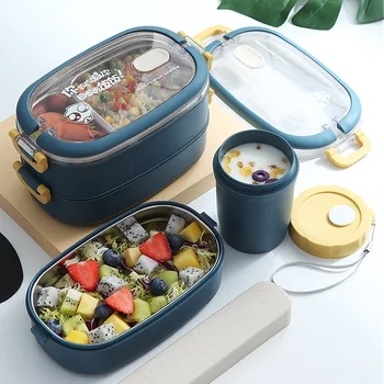 Nerezové Izolované Obed Box Študent Školy Multi-Layer Lunch Box Riad Bento Potravín Kontajner Skladovanie Raňajky Boxy