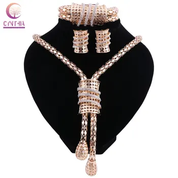 CYNTHIA Nové svadobné šperky set gold-farba crystal, náhrdelníky náušnice, náramok pre Indické oblečenie pre ženy darček parure bijoux