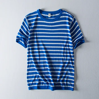 2020 Mužov Letné Módy Kórea Štýl Okrúhlym Výstrihom, Krátky Rukáv Prúžok Námornícka Modrá T-shirt Muž Bežné Jednoduché Základné Bavlnená posteľná Bielizeň Čaj