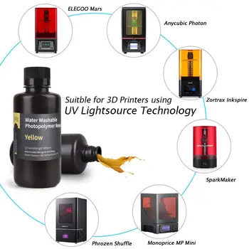 ELEGOO Vodou Umývateľný 3D Tlačiarne Živice LCD UV-Liečenie Živice 405nm Štandardné Photopolymer Živice pre LCD 3D Tlače 500 ml Žltý