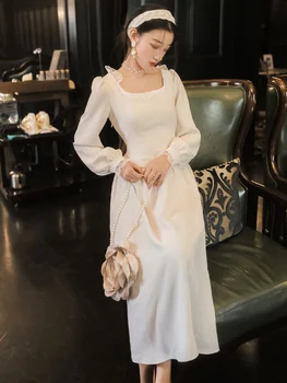 YAMDI elegantné námestie golier šaty strany boho 2020 patchwork jarné letné šaty žien luxury-line dlhý rukáv vintage vestid