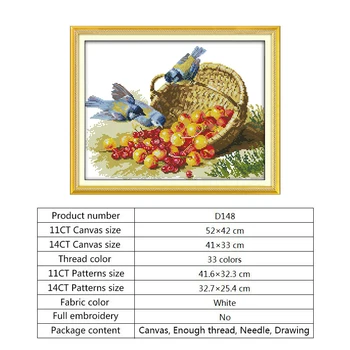 Vták a Ovocie Vzory Počítať Cross Stitch Tkanina na Vyšívanie Auta 14ct 11ct Tlač na Plátno DMC DIY Vyšívanie Auta Domova