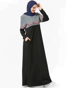 Islamské Oblečenie Tepláková Súprava Dlhé Šaty Žien Moslimských Abaya Blízkom Východe Vytlačené Jogging Maxi Šaty, Športové Chodiť Nosenie Bočné Vrecká