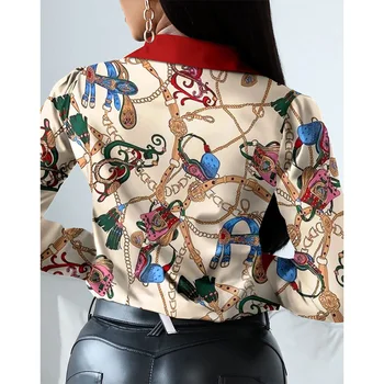 2021 dámske Blúzky, Nové Módy Sexy Kvetinová Vytlačené Blúzka Ženy Elegantného tvaru Voľné Dlhý Rukáv Košele, Topy Bežné Streetwear