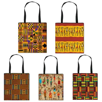 Africkej Ženy Štýl Nákupní Taška Afro Latina Dámy Tradičné Tlač Rukoväť Tašky pre Ženy Kabelka Dievčatá Ramenný Tote Bag