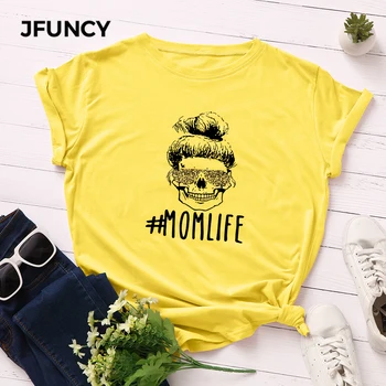 JFUNCY Plus Veľkosť S-5XL Ženy T-shirts Žena Krátke Sleeve Tee Topy Tlač Žena Bežné Tričko 2020 Letné Bavlnené Tričko