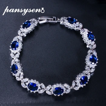 PANSYSEN Dark Blue Sapphire dámske Náramky so Zirkónmi Diamond Kameň 925 Sterling Silver Strany Jemné Šperky