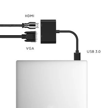 USB 3.0 HDMI VGA kvalite 1080P HD 2 V 1 Hub Converter Pre Notebook HDTV Projektory Monitory HDMI VGA Sync Výstup pre Windows7/8/10