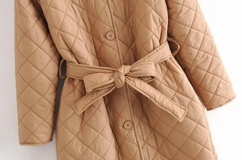 Zimný Kabát Ženy Khaki Nadrozmerná Tenké Dlhé Parkas Kabát Pás 2020 Jeseň Dlhý Rukáv Tlačidlá Vrecká Žena Teplý Kabát
